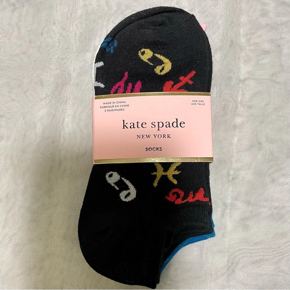 Kate Spade Multicolor Set of 3 Liner Socks, NWT